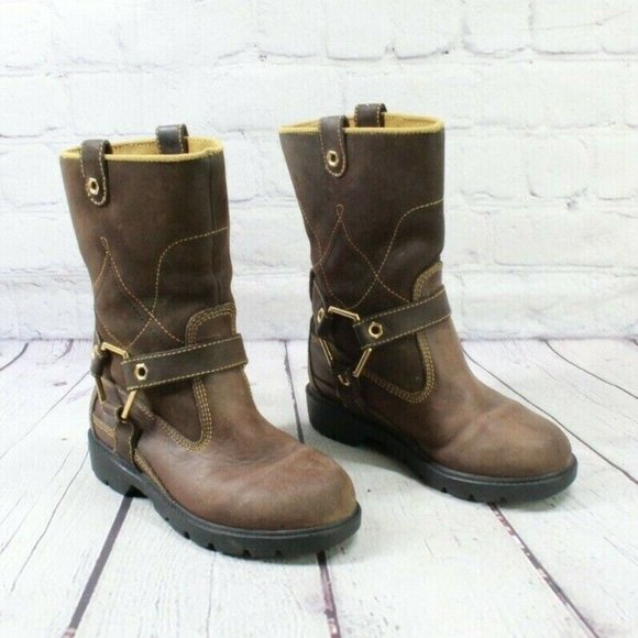 Timberland Brown Leather Pull On Mid Calf Harness Boots Size 13 - Picture 3 of 9
